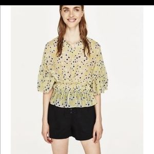 Zara flowy yellow floral chiffon blouse size medium